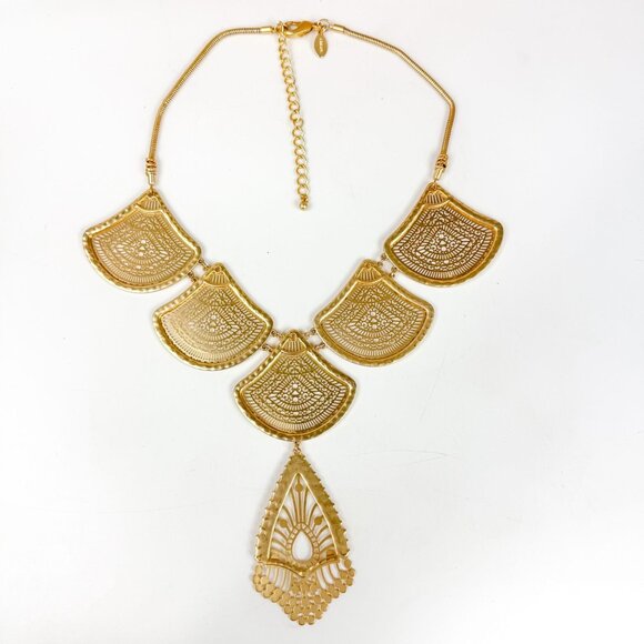 Chicos Gold Tone Eastern Filigree Bib Necklace Boho Statement - Picture 4 of 5